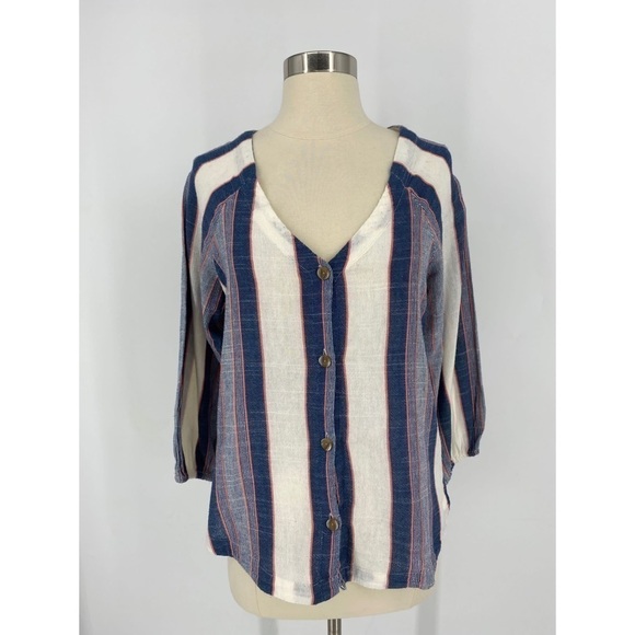 Anthropologie Cloth & Stone Striped V-Neck Button Down Top - Picture 1 of 11